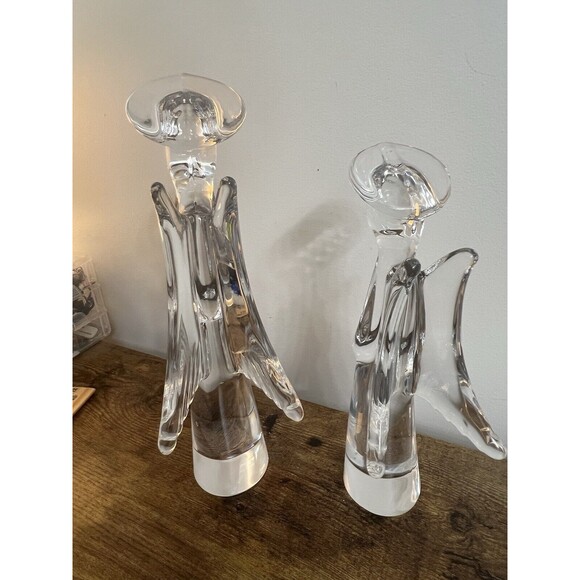 2 Vtg Clear 24% Lead Crystal Glass Angel Figurines  11”  & 9” Japan Christmas - Picture 12 of 16